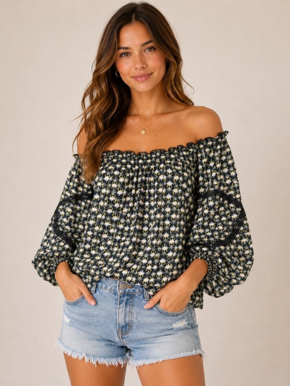 Max Studio Boho Off Shoulder Blouse Cottagecore Vacation Peasant Top NWT